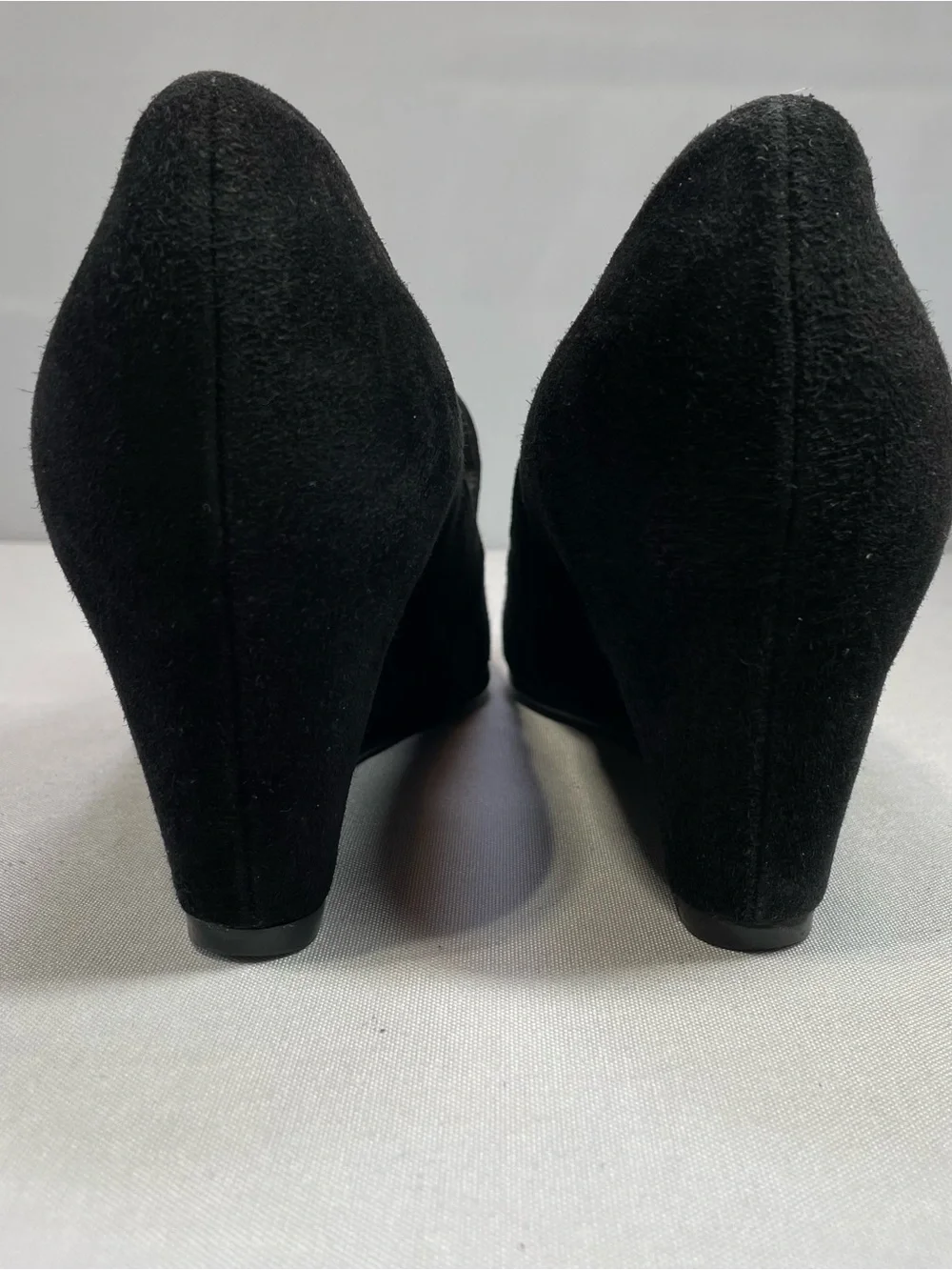 VTG STUART WEITZMAN Black Suede Wedge Loafers Office Siren Whimsigoth Size 9.5 - Picture 6 of 13